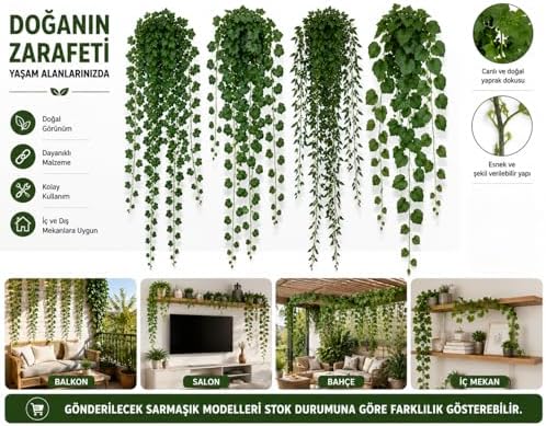 Alternative view of 12 Adet 240 cm Yapay Sarmaşık Yaprak – Doğal Görünümlü Dekoratif Bitki, Bahçe ve Ev Dekoru, Doğalgaz Borusu Kapatıcı, Peyzaj ve Organizasyon İçin Yapay Bitki