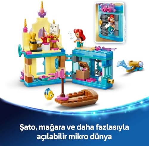 Princess Ariel'in Sihirli Mini Sarayı 43285 – 5 Yaş ve Üzeri için Ariel, Flounder ve Sebastian Karakterleri ile Mağara İçeren Yaratıcı Oyuncak Yapım Seti, Hediye Fikri (179 Parça)