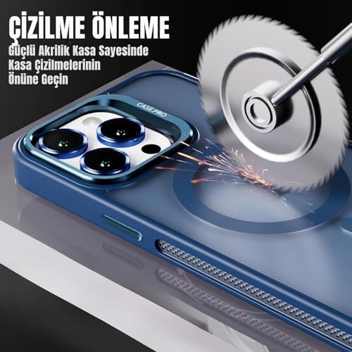 MADNOVA iPhone 13 için Kılıf Kamera Korumalı Magsafe Wireless Şarj Özellikli Lens Hediyeli Mat Şeffaf Renkli Standlı Kılıf (LACİVERT) - Görsel 3