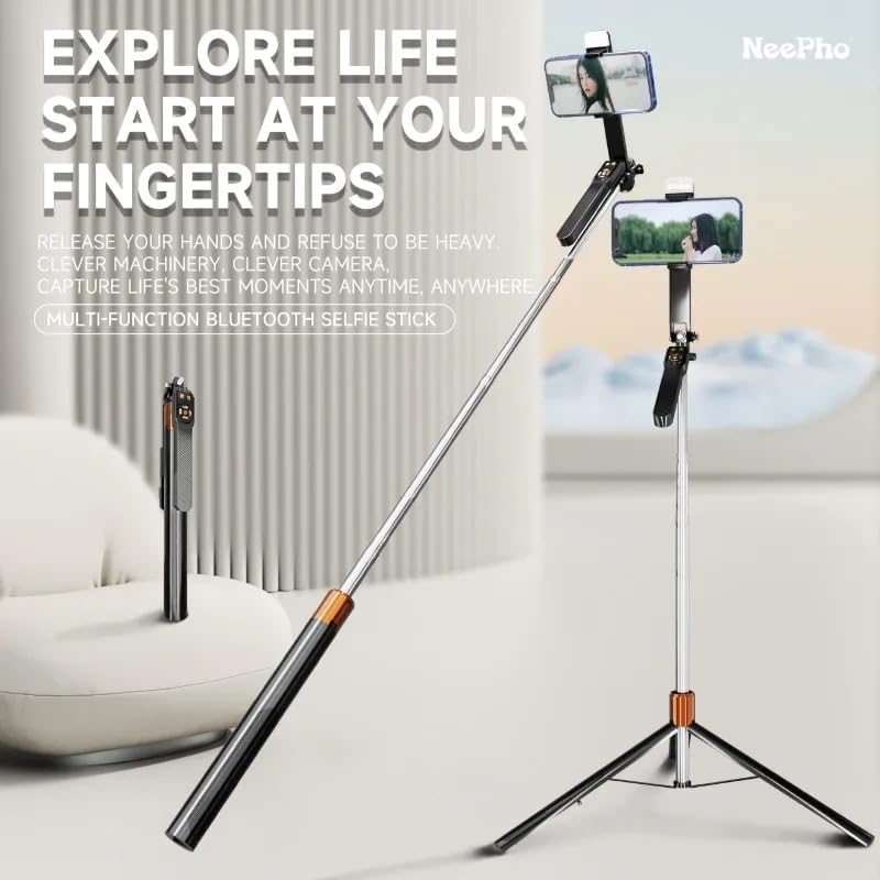 Alternative view of 3 Eksen Anti Shake Stabilizasyonlu Selfie Çubuğu Tripod 170 cm Uzatılabilir Alüminyum Gövde 10 m Bluetooth Kumanda 360° Ayar 1/4 Vida Kamera Vlog Canlı Yayın | NP-L6S