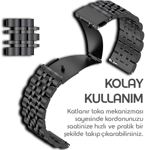 ile Uyumlu Prestige Model 22mm Çelik Kordon GT6/GT6 Pro/GT5/GT5 Pro/GT4/GT3/GT3 Pro/GT2/GT2 Pro 46mm için Katlanır Toka Mekanizmalı Paslanma Yapmayan Metal GT6 46mm Kordon