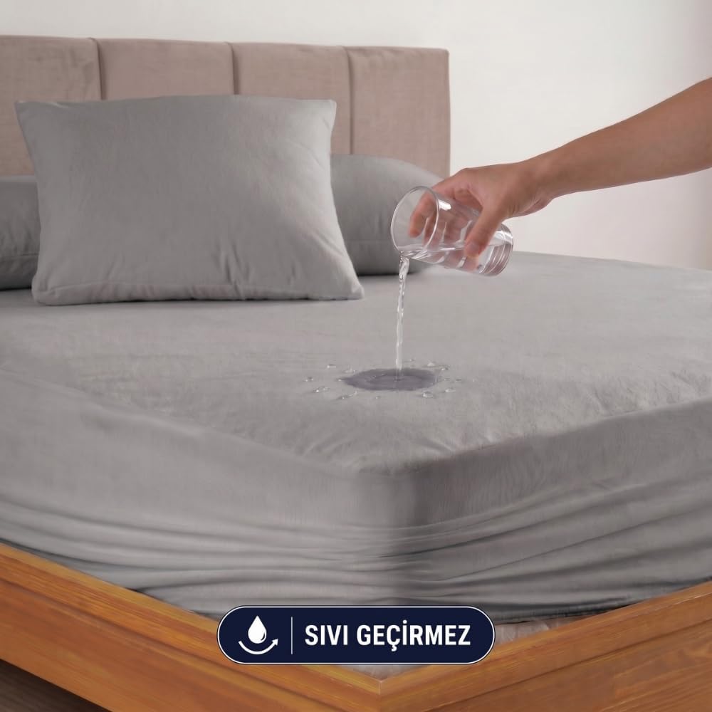 Alternative view of FORMEYA Gri Sıvı Geçirmez Alez - Tek-Çift Kişilik Alez - Mikrofiber Kumaş - Fitted(Yatağı Saran) Alez - Yatak Koruyucu Alez-Çarşaf(160x200)