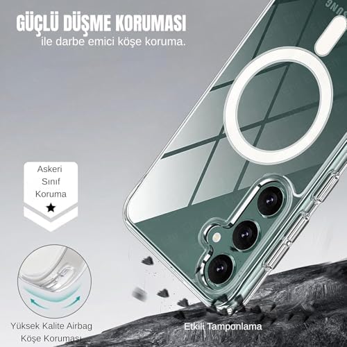 Galaxy S25 Plus Uyumlu Kablosuz Şarj Özellikli Şeffaf Kılıf Silikon Sararmaya Dayanıklı Kalın Koruyucu Güçlü Manyetikli Hybrid Kılıf ( S25 Plus) - Görsel 2
