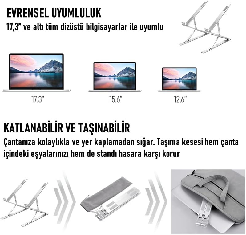 SooPii DM09 12.6''-15.6''-17.3'' Çift Katlı 15 Seviyeli Katlanabilir Taşınabilir Alüminyum Dizüstü Laptop Notebook Standı