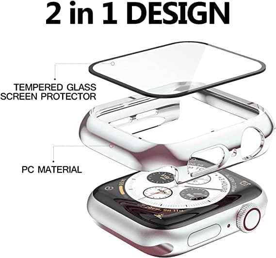 Apple Watch 1/2/3/4/5/6 Seri 41 mm Ekran Koruyucu ve Kılıf Bir Arada Tam Koruma (Gümüş)