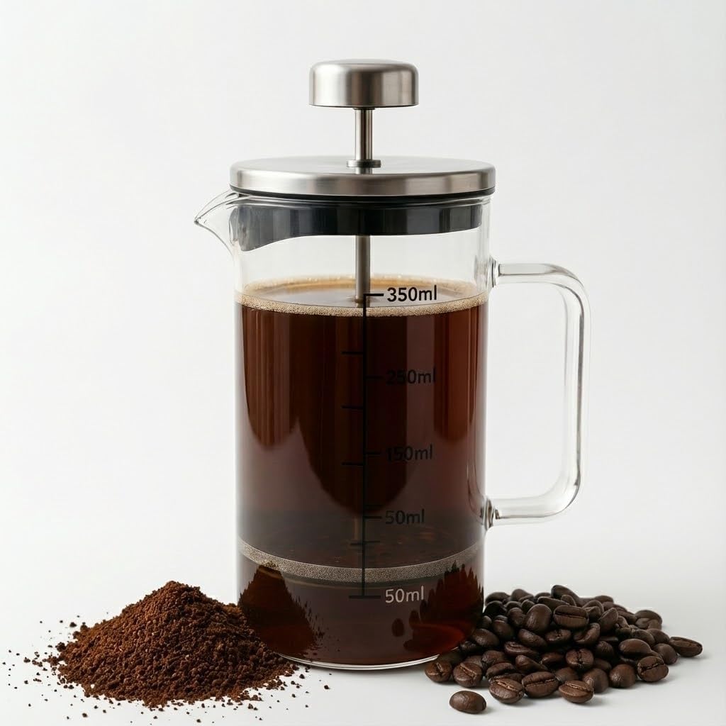 350 ml Borosilikat Cam Termisil French Press – Dayanıklı Cam Çay & Filtre Kahve Demleme, Bitki Çayı, Kahve Presi, Sızdırmaz Kapaklı Espresso & Çay Demleyici