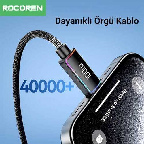 100W Type-C to Type-C RGB Aydınlatmalı Örgülü Şarj ve Data Kablosu 1 Metre - Görsel 3