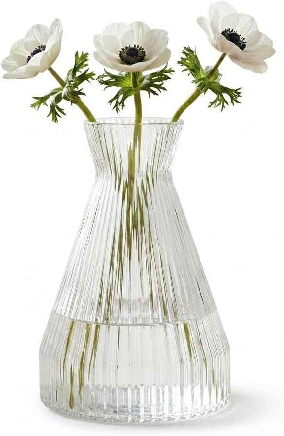 Alternative view of Pure Model Şeffaf Cam Vazo - Optikli (Çizgili) Dokulu, Modern Dekoratif Çiçeklik ve Masa Üstü Vazo (22x15 cm)