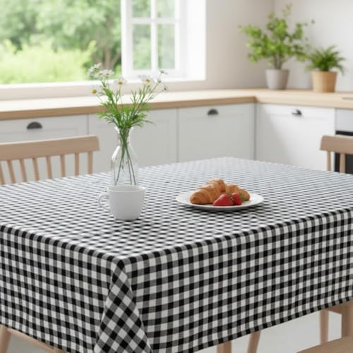 Kırmızı-Siyah Kareli Masa Örtüsü 150×150 cm | Yıkanabilir Kare Desen Sofra Örtüsü | Mutfak, Piknik ve Restoran Kullanımı İçin Kare Masa Örtüsü (Siyah) - Görsel 3