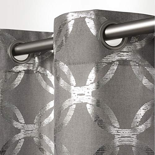 Exclusive Home Curtains - EH7920-02 2-X84G Modo Metalik Geometrik Pencere Perde Paneli Çifti Gromet Üst, 54x84, Siyah İnci, 2 Adet - Görsel 3