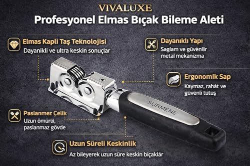 Kalite Bıçak Bileme Makinası, Elmas Teknolojili Profesyonel Bıçak Bileyici, Şeflerin ve Ustaların Tercihi, Ev ve Restoranlar İçin Dayanıklı Güçlü Tasarım Uzun Ömürlü Keskinlik Sağlar! - Görsel 3