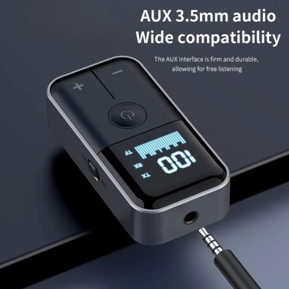 Alternative view of 2’si 1 Arada Bluetooth 5.4 Ses Alıcı & Verici – 3.5mm AUX, TF Kart Çalar, LED Ekranlı Kablosuz Adaptör, Dahili Pil, Araba, TV, PC & Hoparlör için Stereo Müzik Aktarıcı | M20