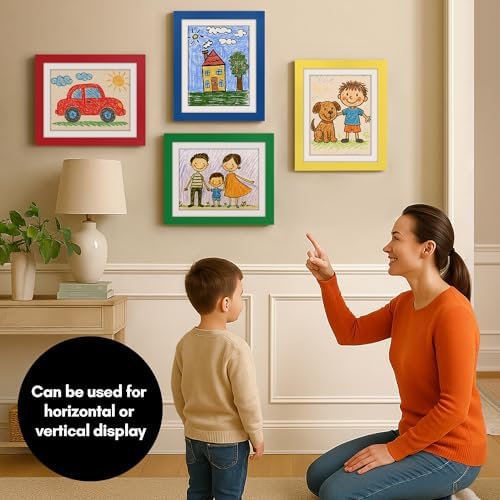 Kids Artwork Frame Changeable (Multicolor) - Magnetic Door Holds 100 Art Pieces - 8.5x11 Letter Size Display with Mat or 10x12.5 Without Mat - My Mini Masterpiece (Set of 4)