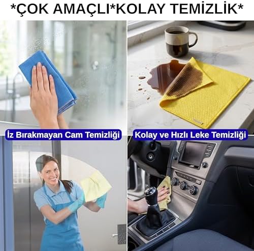 Sihirli Temizlik ve Kurulama Bezi, 5-Adet Karışık Renk Premium Baklava Mikrofiber Bez Seti 40x40 cm, İz Tüy Leke Bırakmaz Emici Koku Yapmaz Çabuk Kuruyan Cam Hassas ve Genel Temizlik Bezi - Görsel 3