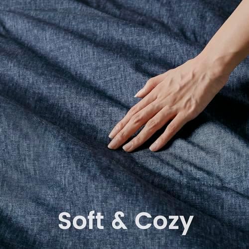 Comfort Spaces King Yorgan Seti - 3 adet (1 Mikrofiber Yorgan ve 2 Kılıf) Çiftlik Evi Yatak Yorganı Tüm Mevsimler için Boho Nevresim Takımı, Hafif Katı Yatak Yorgan Takımları, King/Cal King, Lacivert