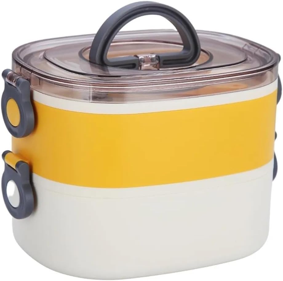 Alternative view of 1200ml Çift Renkli Lunchbox 2 Katlı Çelik Sefer Tası Yemek Kutusu (Sarı)
