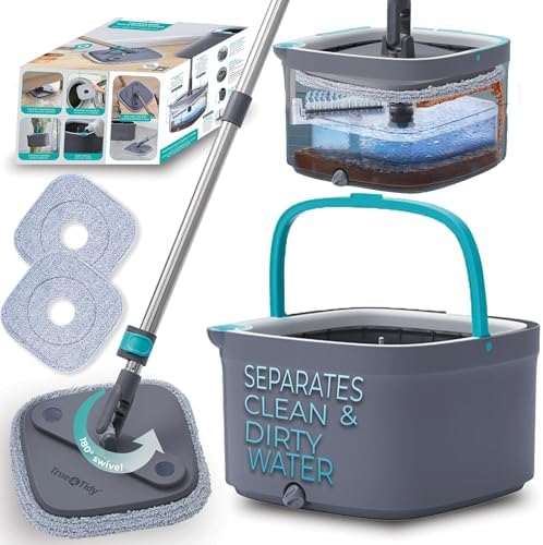 Alternative view of True & Tidy True Clean Paspas ve Kova Sistemi, Kare Döndürmeli Paspas, Çift Bölmeli Paspas Kovası ve 2 Kalın Makinede Yıkanabilir Paspas Pedleri (Spin Mop) içerir