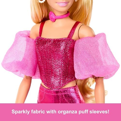 Deluxe Style Stil İkonu Metalik pembe korse-pantolon kombini ve aksesuarlarıyla sarı saçlı bebek (5), JFP40 - Görsel 3