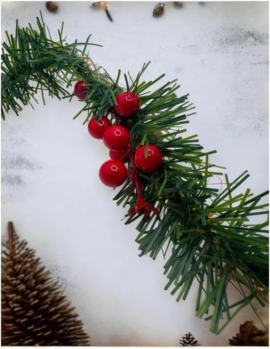 Yılbaşı Süsleme Seti, Yeşil Garland, Meyveli Palamut ve Çam Dalı Dekorasyonu, Şömine ve Duvar için, 50 cm