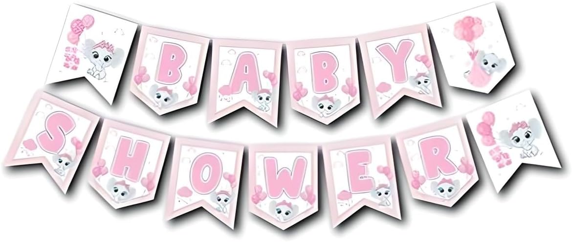Alternative view of Zikzak Banner Baby Shower Pembe Fil