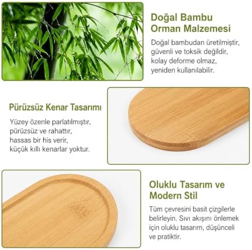 4’lü Bambu Servis Tepsisi Seti – Doğal Ahşap Bambu, Yuvarlatılmış Kenarlı, Kahvaltı Tepsisi, Sunum ve Servis İçin Çok Amaçlı, Dayanıklı, Şık ve Modern Bambu Tepsi Seti
