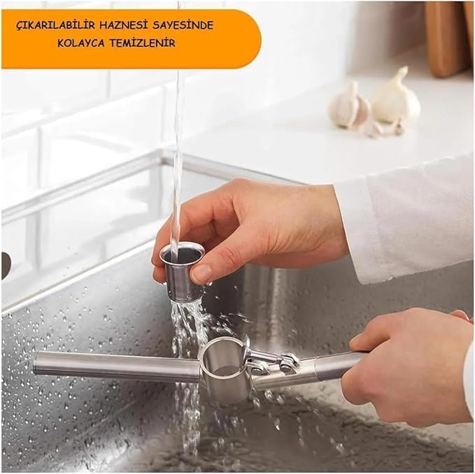 SOGUD Paslanmaz Çelik Sarımsak Ezici – Ergonomik Saplı Sarımsak Presi, Dayanıklı Sarımsak Öğütücü ve Sarımsak Kesici, Kolay Temizlenen Mutfak Aleti, Pratik Sarımsak Ezme Aparatı - Görsel 3