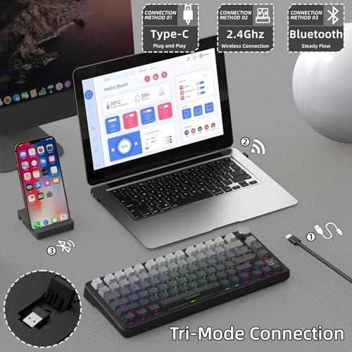 Alternative view of ATTACK SHARK X85PRO 75% Kablosuz Mekanik Klavye – TFT Ekran, Gasket Yapı, RGB Işıklandırma, Hot-Swap, 4000mAh Pil, BT/2.4G/USB-C Üçlü Bağlantı, QMK Desteği – Moonlit