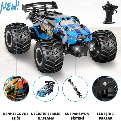 /Oyuncak 2.4 Ghz Uzaktan Kumandalı Şarjlı LED Işıklı Drift Atan 15 Km Hız Yapan Off Road Araba 45 Dk Sürüş Süresi 1200 Mah Batarya (Mavi) - Görsel 3