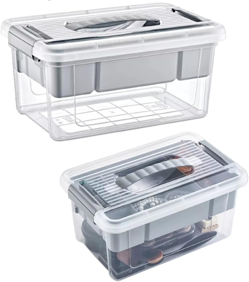 Büyük Boy Bölmeli Organizer Kutu 9 Litre - Şeffaf Tasarım Saklama Kabı - Ev Araba Saklama Kutusu - Ev Banyo Düzenleyici, Dolap Düzenleyici, Saklama, Kutu, Organizer - Görsel 2