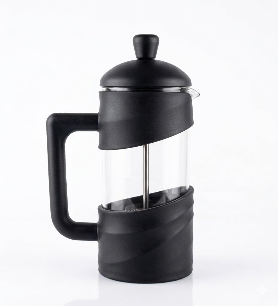 Kanji 350 ml Cam French Press – Isıya Dayanıklı Cam, Paslanmaz Çelik Filtreli, Siyah Renkli Kahve ve Bitki Çayı Demliği