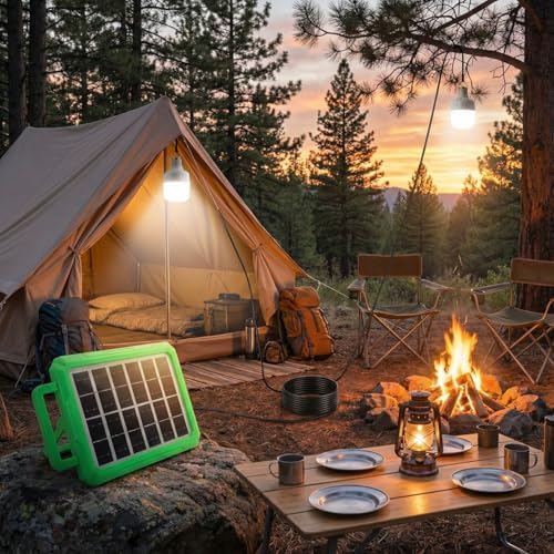 2 Ampullü Solar Panelli Powerbank Özellikli Kamp Işığı Seti – Güneş Enerjili LED Kamp Aydınlatma Sistemi, Taşınabilir Şarjlı Çadır Lambası, Outdoor Acil Durum Işığı - Görsel 3