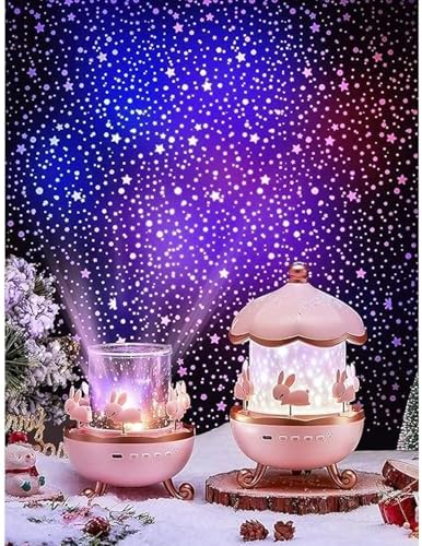 Alternative view of Bunny’s Carousel Gece Lambası Projeksiyonlu Müzikli Atlıkarınca Tasarım | Kablolu 5V USB Çalışma | Tavşan Figürlü Döner Işıklı Çocuk Odası Yıldız Tavan Projektör Gece Işığı | WH-E11