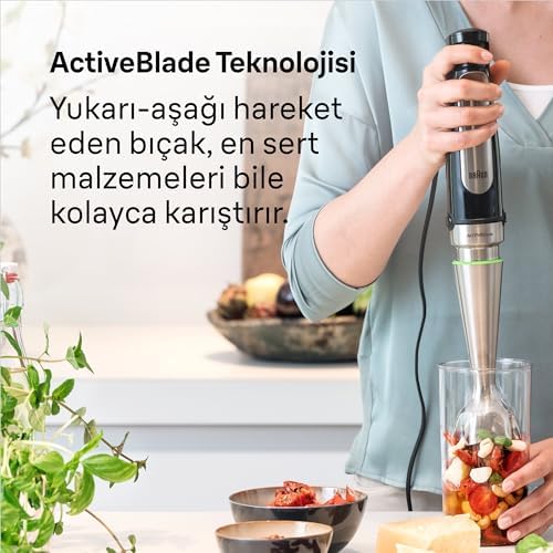 Braun MultiQuick 7 MQ 7075X el blenderi, ActiveBlade teknolojisine sahip çıkarılabilir paslanmaz çelik ayağına sahip el blenderi, 3 parçalı aksesuar seti dahil, 1000 watt, siyah - Görsel 2