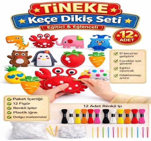 12 Adet Çocuklar Için Kendin Yap Montessori Keçe Dikiş El Sanatları Seti 3 Yaş Üzeri Çocuklar Için