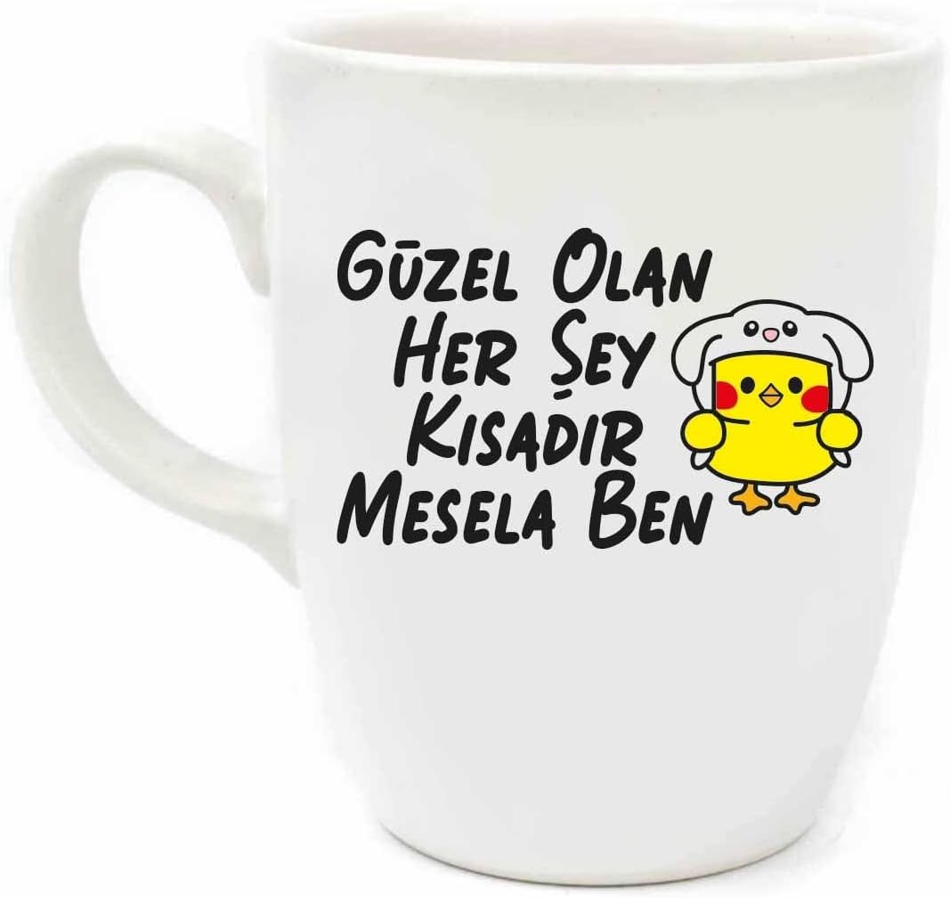 Güzel Olan Her Şey Kısadır, Mesela Ben! Krem Oval Kupa - Hediyelik Kupa Fincan Mug