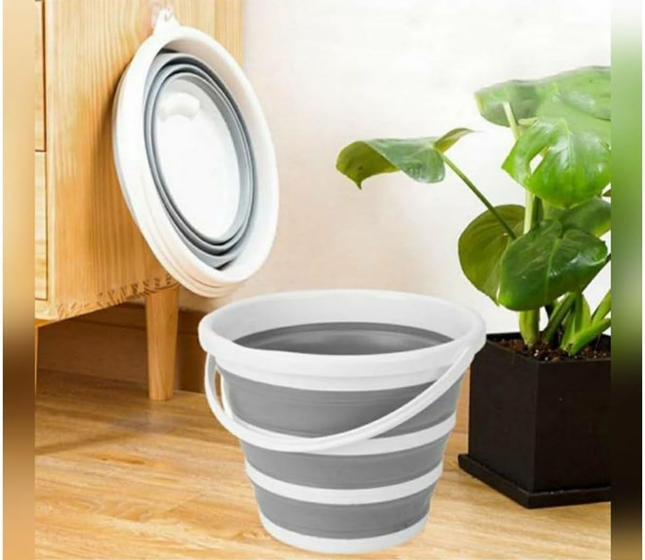 13 Litre Katlanabilir Akordiyon Temizlik Kovası - 32 cm Çap x 33 cm Yükseklik - Yer Kaplamayan Pratik Silikon Su Kovası (Koyu Gri - Pembe) (GRİ)