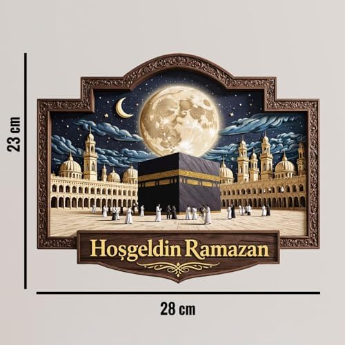 28-23 cm Hoş geldin Ramazan Dekorlu Ahşap Kapı Süsü, Ramazan Süsleri, Ramazan Tavan Süsü - Görsel 2