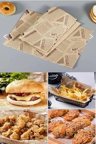 Vintage Gazete Desenli Yağlı Kağıt – 50 Adet Kendinden Desenli Mutfak Sunum ve Sarma Kağıdı, Ekmek, Sandviç ve Fast Food Paketleme Kağıdı-Yağlı Kağıt (50)