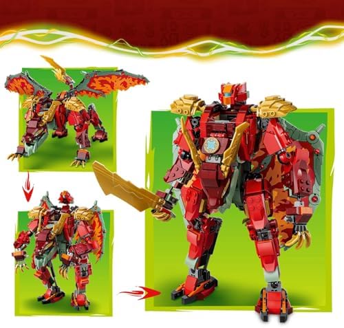 Wyldfyre'ın Dönüşen Ejderha Robotu 71868-9 Yaş ve Üzeri Çocuklar için Wyldfyre, Buz Canavarı ve Asit Canavarı Dahil Minifigürler İçeren Oyuncak Yapım Seti, Hediye Fikri (821 Parça)