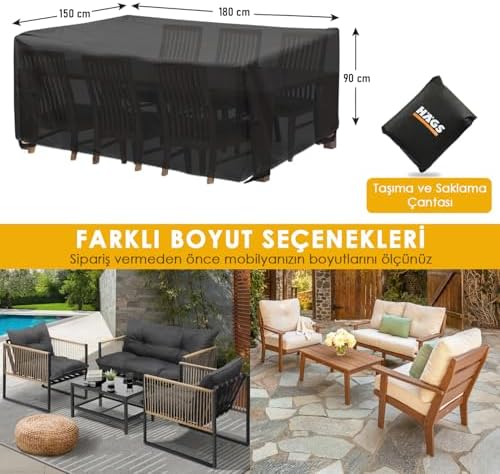 Alternative view of Bahçe Mobilyası Örtüsü, 180-150-90cm, Ağır Hizmet Oxford Kumaş, Su Geçirmez, Dış Mekan Veranda Masa Örtüsü, Havalandırmalı Masa ve Sandalye Koruma Kılıfı Gri