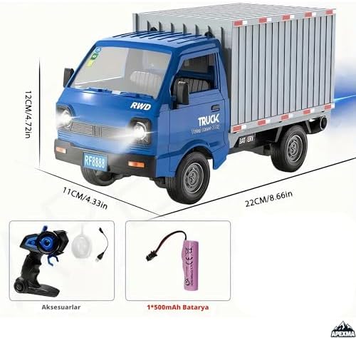 Alternative view of 2.4GHz Uzaktan Kumandalı Sesli Işıklı Şarjlı Buhar Atan Kapıları Açılan Rc Kamyonet Yük Taşıma Aracı (Mavi)