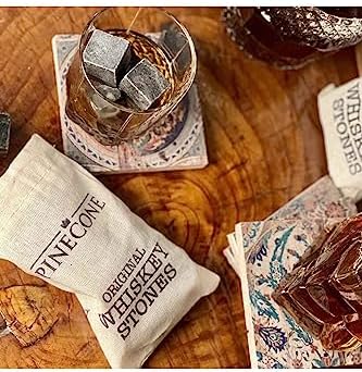 Pinecone 9 Adet Viski Soğutma Taşı Seti Viski Taşı Kesesi Doğal Granit Premium Hediyelik Soğutucu Taş, Pinecone, 2 X 2