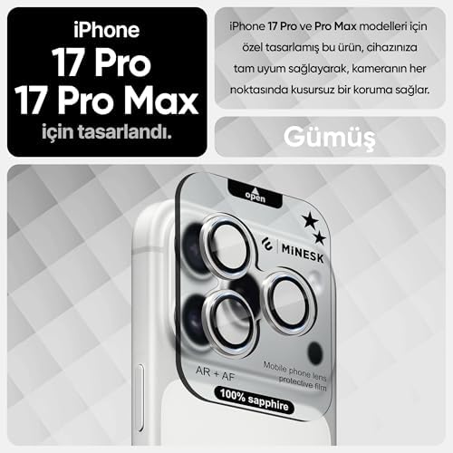 iPhone 17 Pro / 17 Pro Max / 16 Pro / 16 Pro Max ile Uyumlu%100 Orijinal Gerçek Safir Cam Cihazın Kendi Lensleri ile Aynı Kalitede Lens Koruyucu Kamera Camı (Gümüş) - Görsel 2