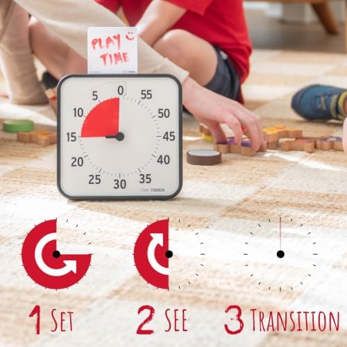 TIME TIMER ORİJİNAL Medium 19x19cm - 60 Dakika Görsel Analog Zamanlayıcı Saat - İsteğe Bağlı Akustik Alarm (Ses Kontrolü) Yüksek Sesli Tıklama Yok; Zaman Yönetimi Cihazı (Siyah) - Görsel 3