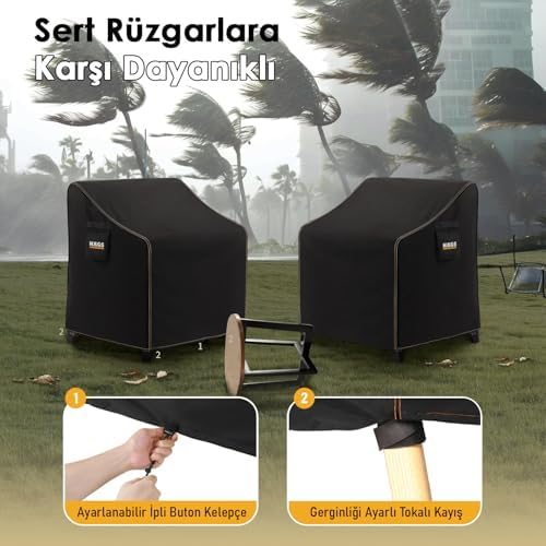 Çift Kişilik Bahçe Koltuk Örtüsü, Koruma Kılıfı, Su Geçirmez Açık Hava Bahçe Mobilya Kılıfları, Dış Mekan Sandalye Kılıfı Örtü Branda, Ağır Hizmet Tipi, 215-90-90cm - Siyah