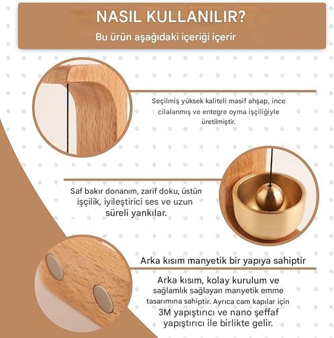 Masif Ahşap ve Pirinç Kapı Zili Rüzgar Çanı (Manyetik) | Yapıştırıcılı/Cam Kapı Uyumlu | Minimal Dekoratif Kapı Çanı | Ev Ofis Dükkan Giriş Zili