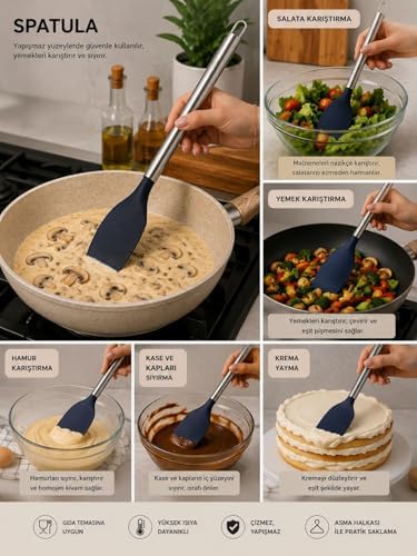 Alternative view of Silikon Servis Spatulası Paslanmaz Çelik Saplı Yapışmaz Tava Uyumlu TURNERB | Palu silikon spatula, günlük mutfak kullanımında pratiklik sağlayan ergonomik ve modern tasarımıyla öne çıkar.