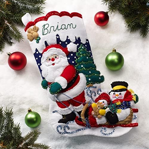Keçe Aplike 45,72 cm Çorap Yapma Seti, Noel Baba ile Kızak, Kendin Yap Sanatları ve El Sanatları için Mükemmel, 89477E - Görsel 3