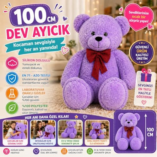 Alternative view of Özgüner Oyuncak 100 cm Dev Pelüş Ayı, Papyonlu ve Sevimli Büyük Boy Ayıcık, Yumuşak Sarılmalık Peluş, Sevgiliye Hediye