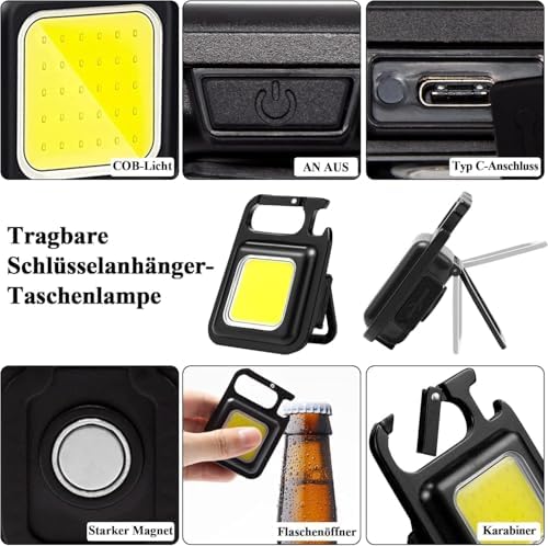 Anahtarlık Şeklinde Metal Kasa COB Kare Fener – Kamp & Outdoor Suya Dayanıklı Mini COB LED Işıldak, Type‑C Şarjlı, Mıknatıslı Taşınabilir El Feneri Anahtarlığı - Görsel 3